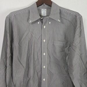 Brooks Brothers Mens 1818 Regent Large Blue Brw Stripe No Iron Button Down Shirt